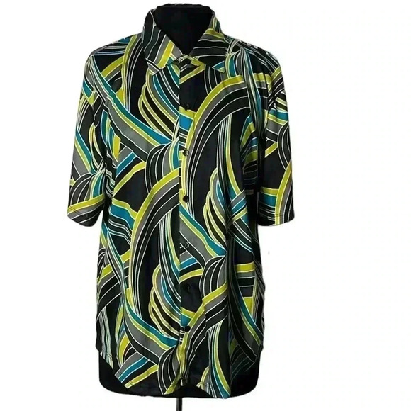 Kenneth Cole Abstract Art Deco Button Mesh Front Top Size XL - Picture 1 of 8